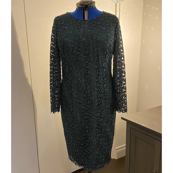 ML Monique Lhuillier Emerald Green Lace Sheath Dress - size 16 - Picture 2 of 14